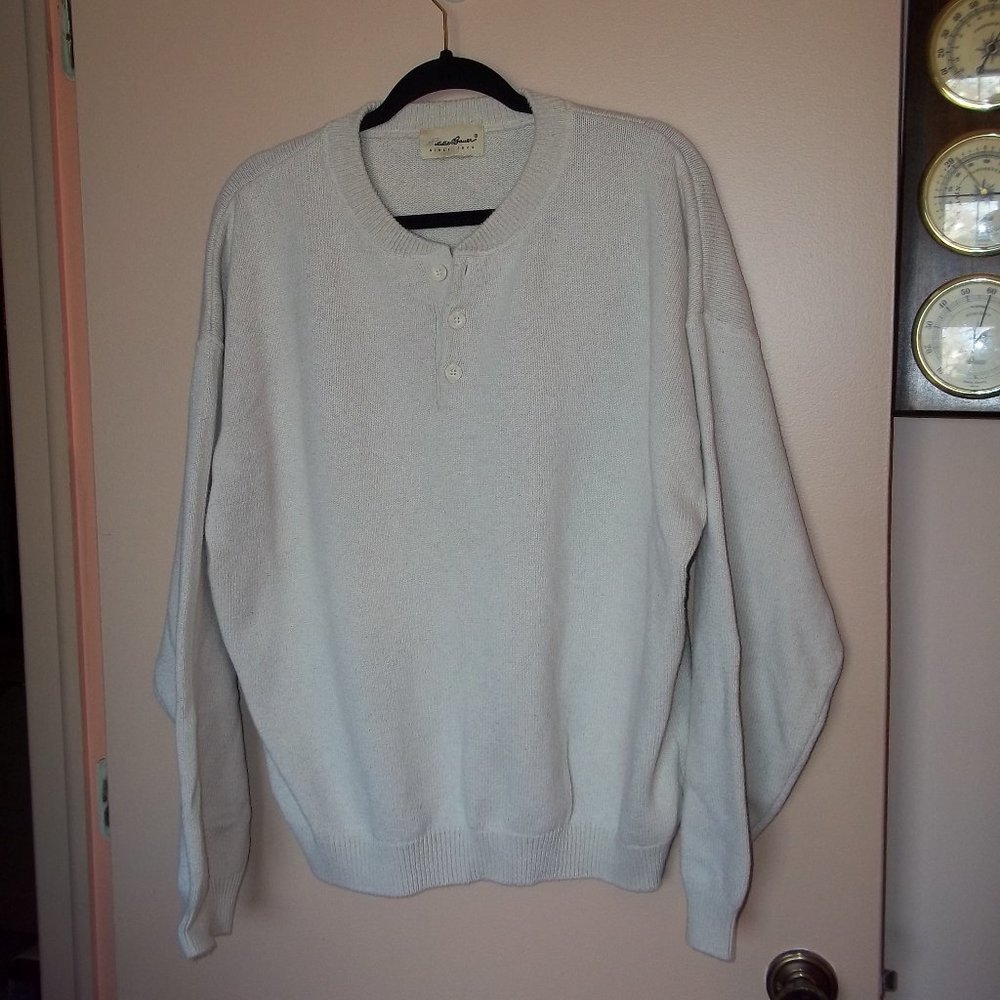 Eddie Bauer cream sweater three buttons at collar